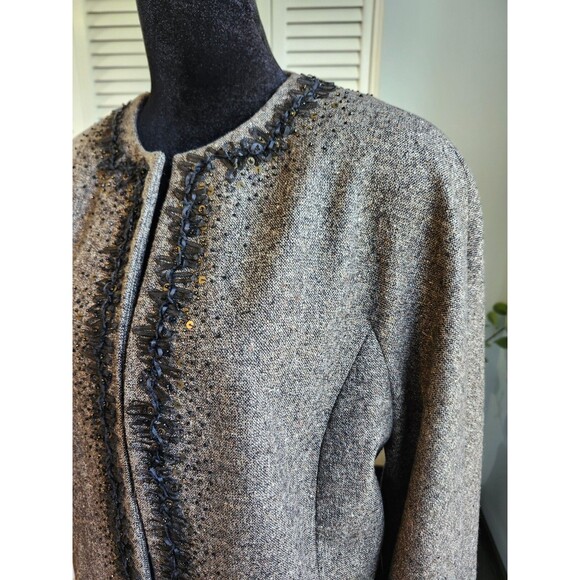 Ellen Tracy Wool Tweed Jacket Brown Black Ribbon Detail Sz 12 - Picture 3 of 12
